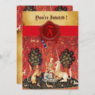 INVITATION PARCHEMENT DE SCEAU ROUGE DE MONOGRAMME DE LADINE