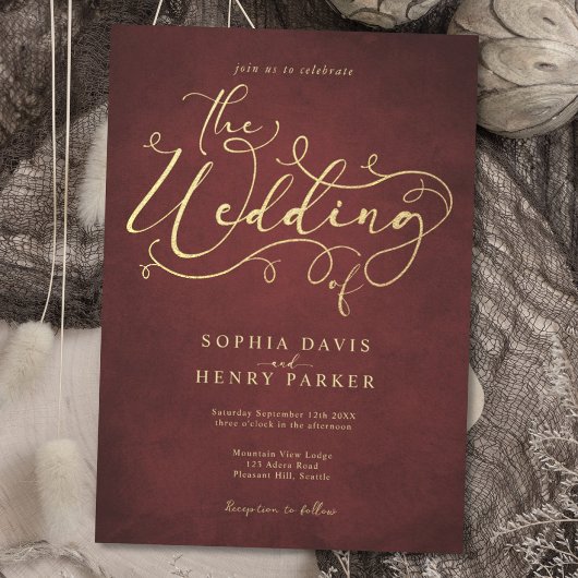 Invitation Parchemin Bourgogne Calligraphie Rustique Flourdis