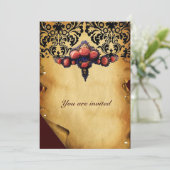 INVITATION PARCHEMIN DAMAS ET ROSES DE CORAIL ROSE (Debout devant)