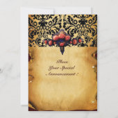 INVITATION PARCHEMIN DAMAS ET ROSES DE CORAIL ROSE (Dos)