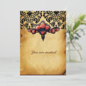 INVITATION PARCHEMIN DAMASSÉ ET ROSES CORAIL ROSE (Debout devant)