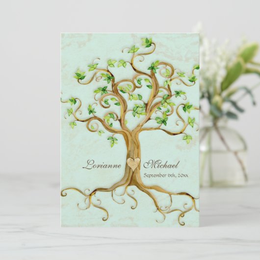 Invitation Parchemin d'antiquité moderne Swirl Tree Roots Lea (Debout devant)