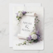 Invitation Parchemin de mariage blanc avec bordure florale (Devant)