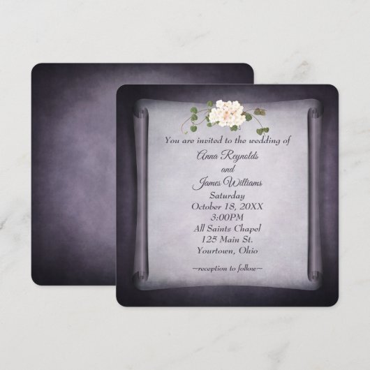 Invitation Parchemin de mariage violet foncé (Devant / Derrière)