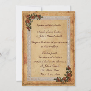 Invitation Parchemin, dentelle et fleurs