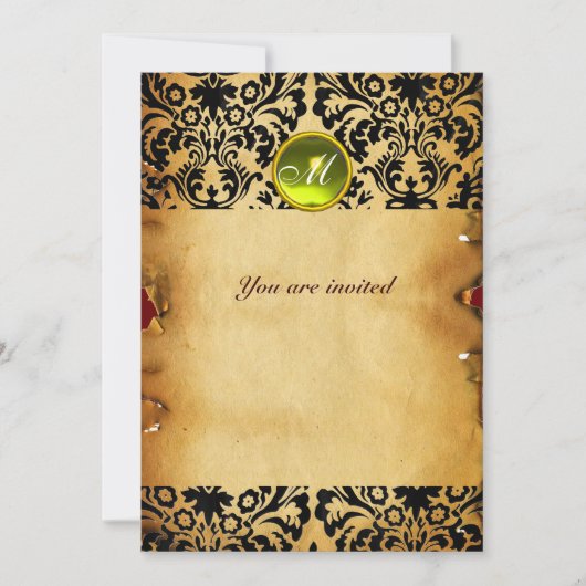 INVITATION PARCHEMIN JAUNE MONOGRAMME PIERRE PRÉCIEUSE DAMASK (Devant)