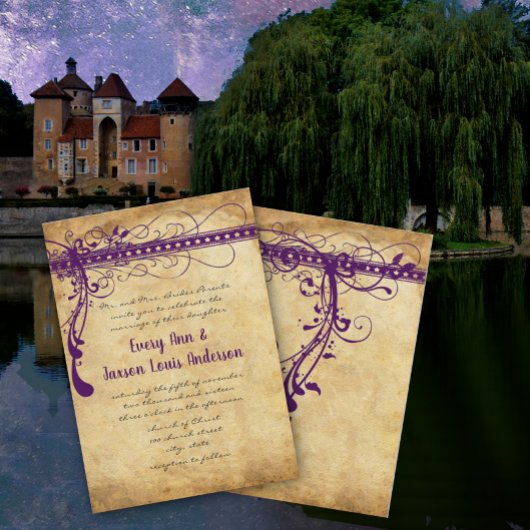 Invitation Parchemin médiéval Renaissance violet Faux
