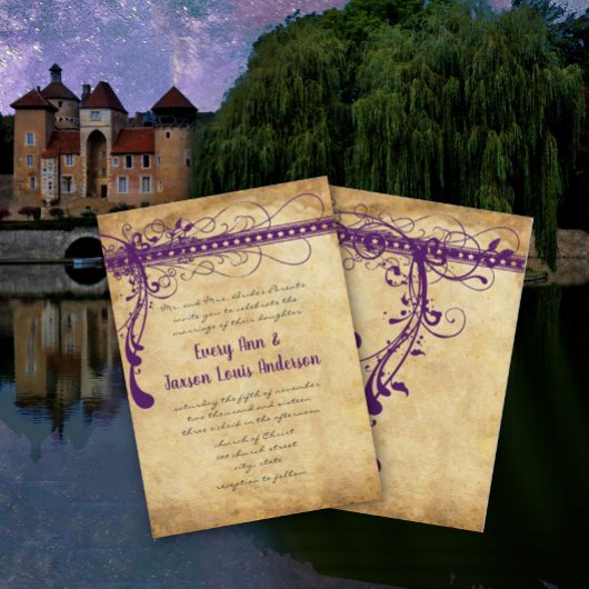 Invitation Parchemin médiéval Renaissance violet Faux