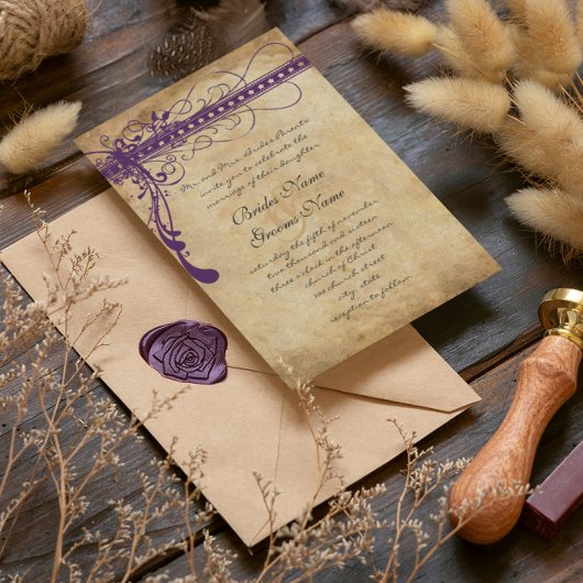 Invitation Parchemin médiéval Renaissance violet Faux