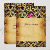 Invitation PARCHEMIN MONOGRAMME pierre précieuse DAMASK viole (Devant / Derrière)