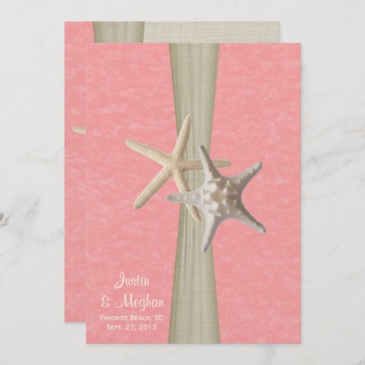 Invitation Parchemin rose et mariage de la plage de Starfish (Devant / Derrière)