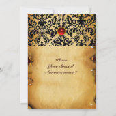 Invitation PARCHEMIN rouge monogramme pierre précieuse DAMASK (Dos)