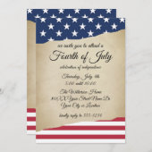 Invitation Parchemin Rustique et Drapeau Américain du 4 juill (Devant / Derrière)