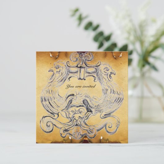 Invitation Parchemin TAROT blanc brun noir (Debout devant)