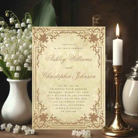 Invitation Parchemin vintage Cadre Orné Mariage élégant