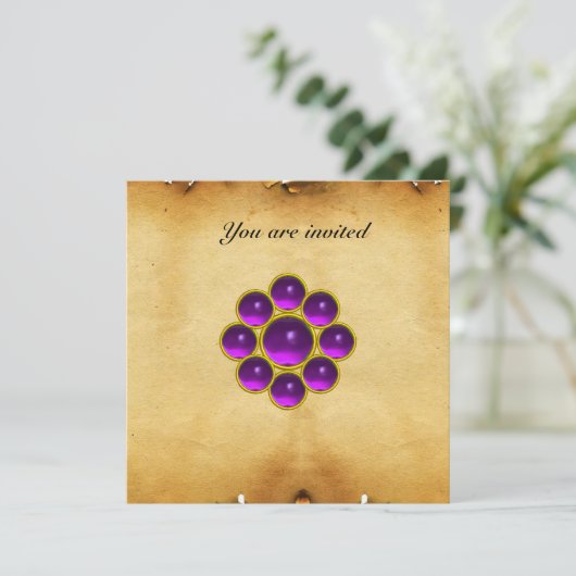 Invitation Parchemin violet améthyste MON (Debout devant)