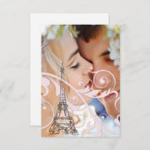 Invitation Parchemins roses et tour Eiffel (Devant / Derrière)