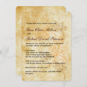 Invitation Parchment Orange Feuilles Brown Mariage de automne (Devant / Derrière)