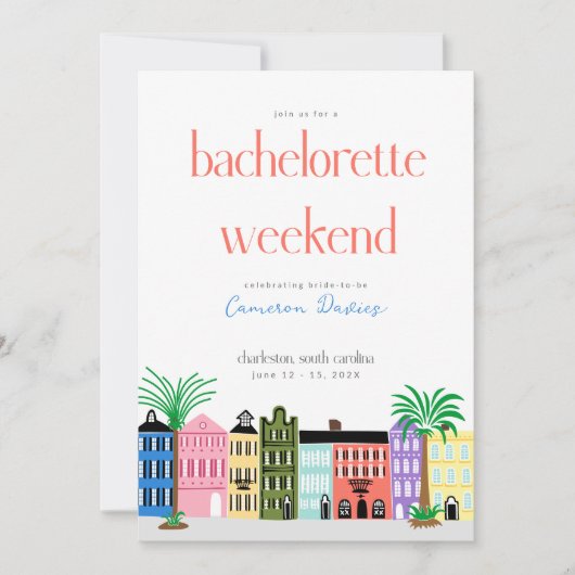 Invitation Parcours de célibataire à Charleston Rainbow Row (Devant)