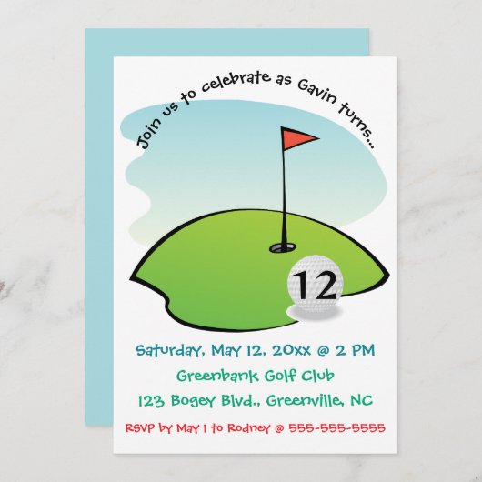 Invitation Parcours de golf modifiable Anniversaire (Devant / Derrière)