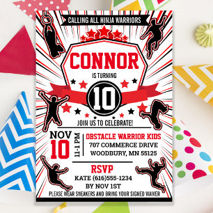 Invitation Parcours d'obstacles pour fête d'anniversaire Ninj