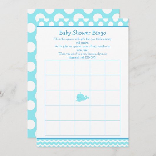 Invitation Parent mignonne et bébé baleine Bingo garçon bleu (Devant / Derrière)