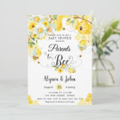Invitation Parents à Abee Jaune Baby shower Floral Neutre (Debout devant)