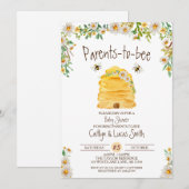 Invitation Parents-à-abeille, Baby shower d'abeilles (Devant / Derrière)