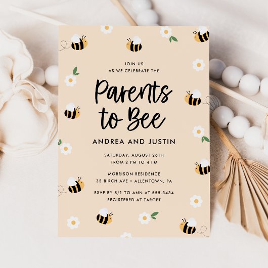 Invitation Parents à Bee Bumblebee Baby shower floral
