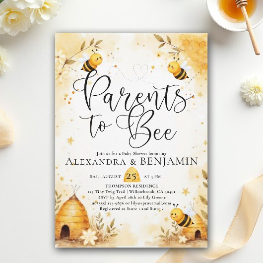 Invitation Parents Bee Summer Honey Floral Coed Baby Shower
