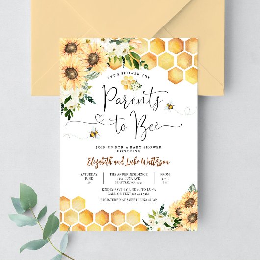 Invitation Parents d'abeilles de tournesol à Baby shower