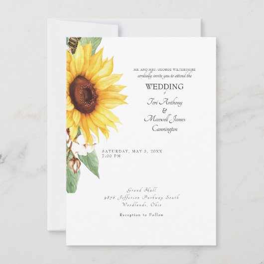 Invitation Parents de mariée de tournesol moderne Mariage sim (Devant)