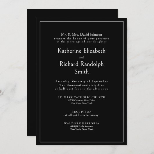 Invitation Parents de mariée Mariage noire (Devant / Derrière)