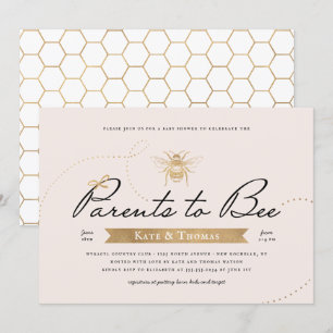 Invitation Parents d'or à abeille Baby shower Blush