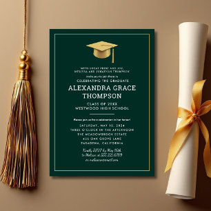 Invitation Parents minimalistes Noms Green Gold Graduation