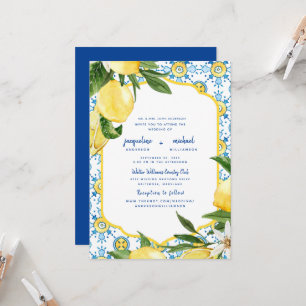 Invitation Parents Moderne Méditerranéenne Bleu Cobalt & Citr