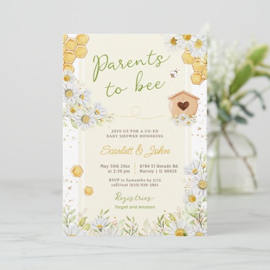 Invitation Parents to Bee Bumblebee Co-ed Honey Baby shower I (Debout devant)