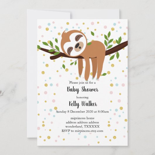 Invitation paresse, paresse mignonne, illustration animale (Devant)