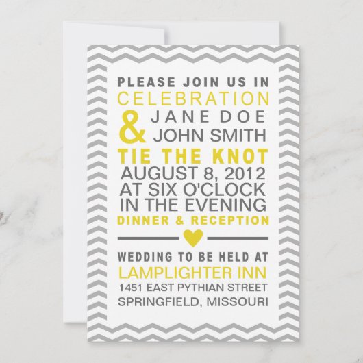 Invitation Parfait Chevron jaune et gris (Devant)