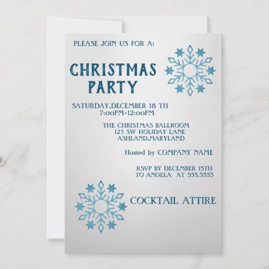 Invitation Parfait, Cool, Flakes Bleu Noël (Devant)