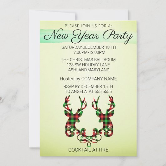 Invitation Parfait, Élégant, À damiers Reindeer Noël Dans (Devant)