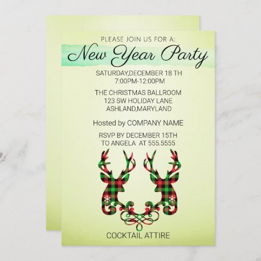 Invitation Parfait, Élégant, À damiers Reindeer Noël Dans (Devant / Derrière)