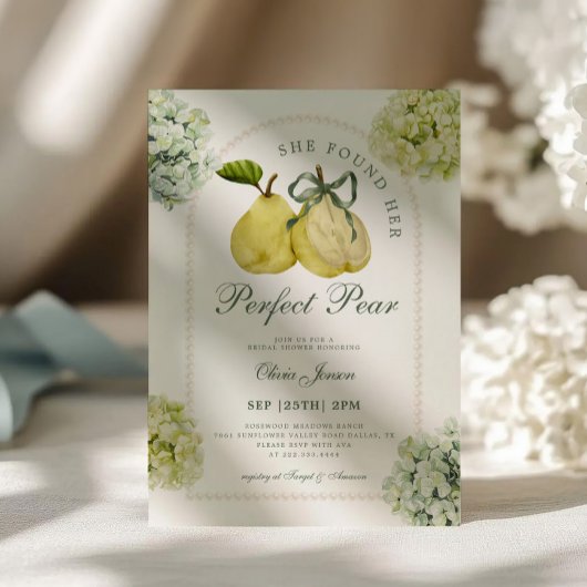 Invitation Parfait Mariage de Poires Hydrangea Verte pour une