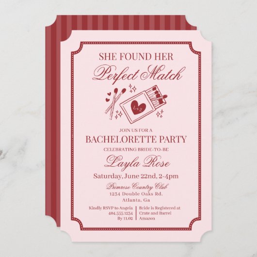 Invitation Parfait Match Fabriqué au Ciel Rose Enterrement de (Devant / Derrière)