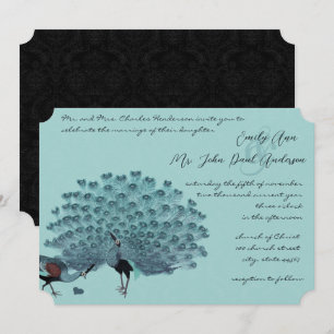 Invitation Parfait Paire Aqua Silver Peacock Élégance métalli