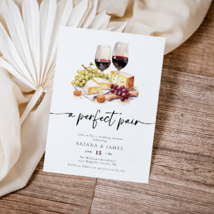 Invitation Parfait Paire Aquarelle Vin Fromage Wedding shower