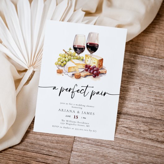 Invitation Parfait Paire Aquarelle Vin Fromage Wedding shower