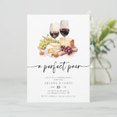Invitation Parfait Paire Aquarelle Vin Fromage Wedding shower (Debout devant)