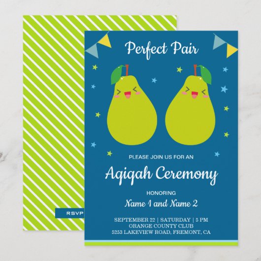 Invitation Parfait Paire Cute Pear Twins Aqiqah (Devant / Derrière)