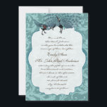 Invitation Parfait Paire Mer Bleu Damas Peacock Élégance<br><div class="desc">voir plus vintage paon oiseau Peacock Wedding Invitations Vintage Art nouveau Peacock Bird Parade Mariage -voir plus Vintage Bird Products Vintage Paisley Peacock Colors ou Fuchsia and Lime Paisley Faire-part de mariage -Paisley Peacock Colours Wedding Invitations,  RSVP,  Save the Date and Direction or Reception Cards. Cartes RSVP et Place</div>